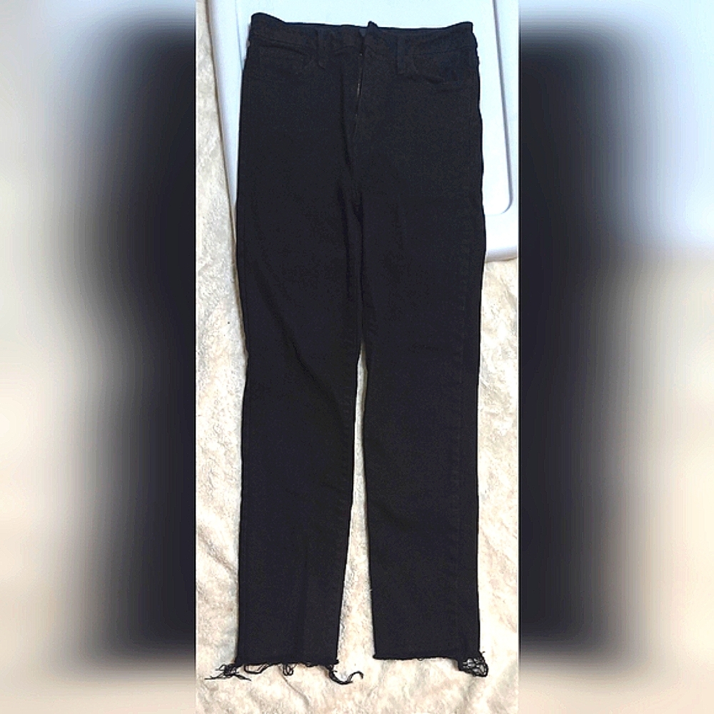 Mid-Rise Deep Black Frayed Hem Jeans - JustBlack Denim USA